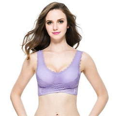 Women's Oversized Lace Sports Bras Cross Front Side Buckle Wire Free Bra Yoga Workout Activewear