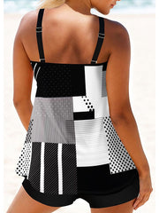 Women's Swimwear Tankini 2 Piece Plus Size Swimsuit 2 Piece Printing Striped Floral Black Pink Blue Dark Gray Gray Tank Top High Neck Bathing Suits Sports Summer