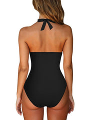 Women's Swimwear One Piece Plus Size Swimsuit Quick Dry Tummy Control Solid Color Leopard Black Army Green Burgundy Brown Rose Red Bodysuit Bathing Suits Sports Beach Wear Summer