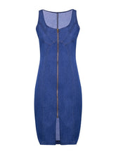 Women's Midi Denim Dress - Sleeveless U-Neck with Zipper for Summer & Spring