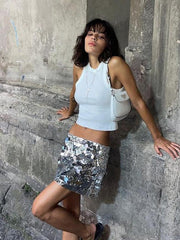 Women's Sparkly Skirt Mini Polyester Silver Skirts Sequins Sparkle