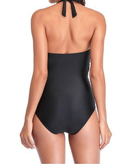 Women's Swimwear One Piece Normal Swimsuit Ruched Solid Color Black Yellow Red Navy Blue Bodysuit Bathing Suits Sports Beach Wear Summer