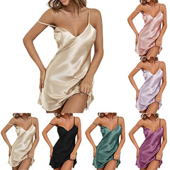 Women's Satin V-Wire Sleeveless Nightgown - Romantic & Comfortable Pajamas for Spring/Summer