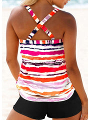 Women's Swimwear Tankini 2 Piece Normal Swimsuit 2 Piece Printing Striped Yellow Red Blue Tank Top Bathing Suits Sports Beach Wear Summer