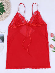 Women's Lace Bow Mini Dress - Casual Solid Color Strap for Home Lounge