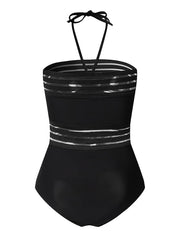 Women's Swimwear One Piece Monokini Normal Swimsuit Mesh Open Back Bandeau Solid Color Black Bandeau Padded Strapless Bathing Suits Sexy Fashion Sexy