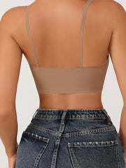 Women's Wireless Bras Padded Bras Double Strap Adjustable Full Coverage V Neck Breathable Pure Color Pull-On Closure