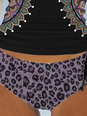 Women's Swimwear Tankini 2 Piece Plus Size Swimsuit Ruched string Print Leopard Geometic Black Halter Bathing Suits New Casual Vacation / Vintage / Padded Bras