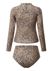 Plus Size Women's Leopard Print One Piece Swimsuit, Tummy Control, High Neck, Padded, Modest Swimwear