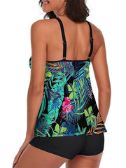 Women's Swimwear Tankini 2 Piece Normal Swimsuit 2 Piece Open Back Printing Floral Polka Dot Green White Black Blue Purple Padded Scoop Neck Bathing Suits New Vacation Holiday / Modern / Leaf / Strap