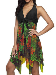 Women's Swimwear Tankini 2 Piece Plus Size Swimsuit Backless Print Bowknot Flower Black Blue Yellow Halter V Wire Bathing Suits