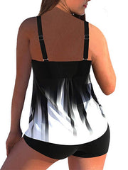 Plus Size Women's Tankini Swimsuit - Floral Gradient, Open Back, V Wire, Vacation Fashion