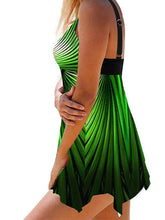 Plus Size Women's Swim Dress 2-Piece Modest Swimsuit, Open Back, Stripes/Ripples, Vacation Fashion