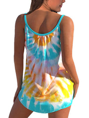 Women's Swimwear Tankini 2 Piece Plus Size Swimsuit Open Back Printing Plaid Flower