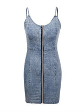 Women's Denim Bodycon Mini Dress with Pockets - Sleeveless Zippered Sheath for Summer