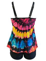 Women's Swimwear Tankini with Shorts / Top Normal Swimsuit Printing Waves Colorful Green Rainbow Padded Strap Bathing Suits