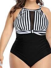 Plus Size Women's Floral Striped One Piece Swimsuit - Modern, Sexy, Padded, Vacation Swimwear