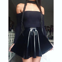 Women's Skirt Swing Mini PU Faux Leather Black Skirts Winter Pleated Ruffle Streetwear Punk & Gothic Club Weekend