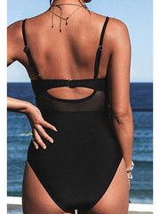 Women's Swimwear One Piece Monokini Normal Swimsuit Mesh Patchwork Printing Leaf Black Green Bodysuit Bathing Suits Sports Beach Wear Summer