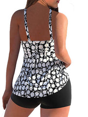 Plus Size Women's Tankini Swimsuit - Floral Gradient, Open Back, V Wire, Vacation Fashion