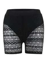 Plus Size Black Lace High Waist Swim Shorts Cover Up for Women