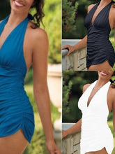 Women's Swimwear Swimdresses Normal Swimsuit Ruched Solid Color Black White Blue Bathing Suits Sports Beach Wear Summer