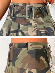 Women's A Line Cargo Skirt Mini Polyester Army Green Skirts Spring & Summer Pleated Belt Included Lined Casual Homecoming Casual Daily