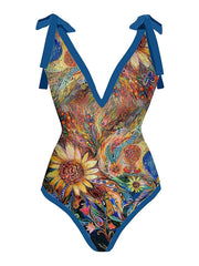Women's Swimwear One Piece Beach Bottom Normal Swimsuit 2 Piece Printing Leopard Sunflower Red Blue Green Bodysuit Bathing Suits Sports Beach Wear Summer