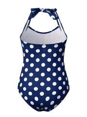 Women's Swimwear One Piece Monokini Bathing Suits Normal Swimsuit Tummy Control High Waisted Polka Dot Navy Blue Padded Bathing