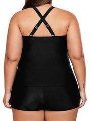 Plus Size Women's Tankini Swimsuit - Floral Print, Open Back, Padded, Vacation Fashion