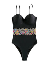 Women's Swimwear One Piece Normal Swimsuit Backless string Floral Black Strap Bathing Suits New Vacation Stylish