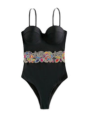 Women's Swimwear One Piece Normal Swimsuit Backless string Floral Black Strap Bathing Suits New Vacation Stylish