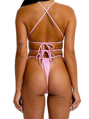 Women's Swimwear Bikini 2 Piece Plus Size Swimsuit Open Back string Pure Color Green White Black Blue Rosy Pink Halter V Wire Bathing Suits Sexy Vacation Fashion / Modern / New / Padded Bras