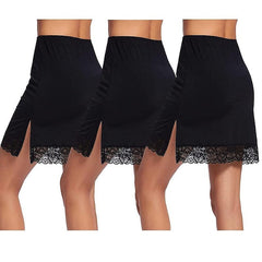 Women's Petticoat Above Knee Modal Nude Black White Skirts Lace Patchwork Split Ends Basic Daily