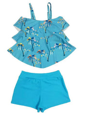 Women's Swimwear Tankini 2 Piece Normal Swimsuit 2 Piece Layered Printing Palm Tree Black White Blue Rainbow Tank Top Bathing Suits Sports Beach Wear Summer