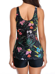 Plus Size Women's Tropical Tankini Swimsuit - Open Back, High Waisted, V Wire, Vacation Fashion