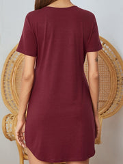 Women's Loungewear Nightgown Nightshirt Dress Pure Color Simple Comfort Soft Home Daily Bed Polyester Breathable V Wire Short Sleeve Dress Spring Summer Black Wine