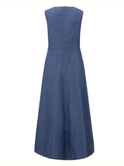Women's Maxi Denim Dress - Sleeveless Swing Dress with Pockets for Summer