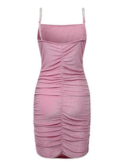 Women's Bodycon Mini Dress Pink Light Green Sleeveless Pure Color Backless Ruched Spring Summer cold shoulder Personalized Stylish Hot Party Slim