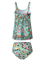 Women's Swimwear Tankini 2 Piece Normal Swimsuit Ruched Print Floral Print Green Padded Strap Bathing Suits Sports Vacation Sexy