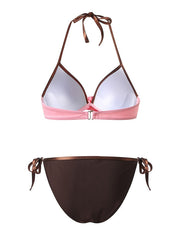 Women's Swimwear Bikini 2 Piece Normal Swimsuit Lace up Halter Push Up Color Block Light Blue Black Pink Light Green Fuchsia Halter Bathing Suits Sexy Active Basic / New / Padded Bras