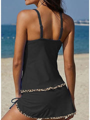 Women's Swimwear Tankini 2 Piece Normal Swimsuit Ruched 2 Piece Printing Leopard Camouflage Brown Tank Top Bathing Suits Sports Beach Wear Summer