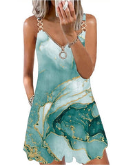 Women's Sleeveless Color Block Ruched V Neck Elegant Ruffle Dress