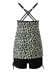 Women's Swimwear 2 Piece Plus Size Swimsuit 2 Piece Modest Swimwear Open Back Printing Leopard Flower White Yellow Red Navy Blue Fuchsia Camisole Strap Bathing Suits New Vacation Fashion