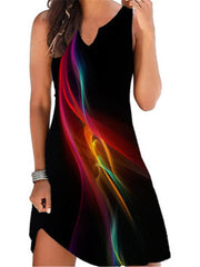 Women's Sleeveless Floral Print V Neck Slim Dress