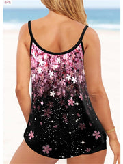 Women's Swimwear Tankini 2 Piece Plus Size Swimsuit 2 Piece Floral Yellow Pink Green Gray Tank Top High Neck Bathing Suits Sports Summer