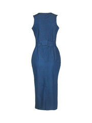 Sleeveless Women's Denim Maxi Dress - Lace-Up Bodycon for Casual & Vacation