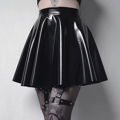 Women's Skirt Swing Mini PU Faux Leather Black Skirts Winter Pleated Ruffle Streetwear Punk & Gothic Club Weekend