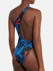 Women's Swimwear One Piece Monokini Bathing Suits Normal Swimsuit Backless Tummy Control Printing One Shoulder Flower Blue Bathing Suits New Vacation Sexy