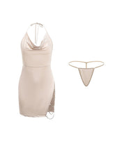 Women's Dress Set Sheath Dress Mini Dress Cute Sexy Backless Cut Out Solid Color Halter Home Lounge Black Khaki